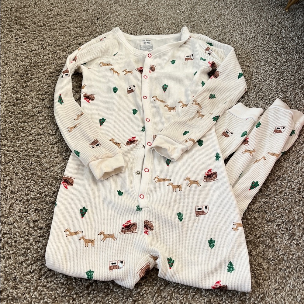 Carter's Cream Pajama Set with Reindeer and Trees